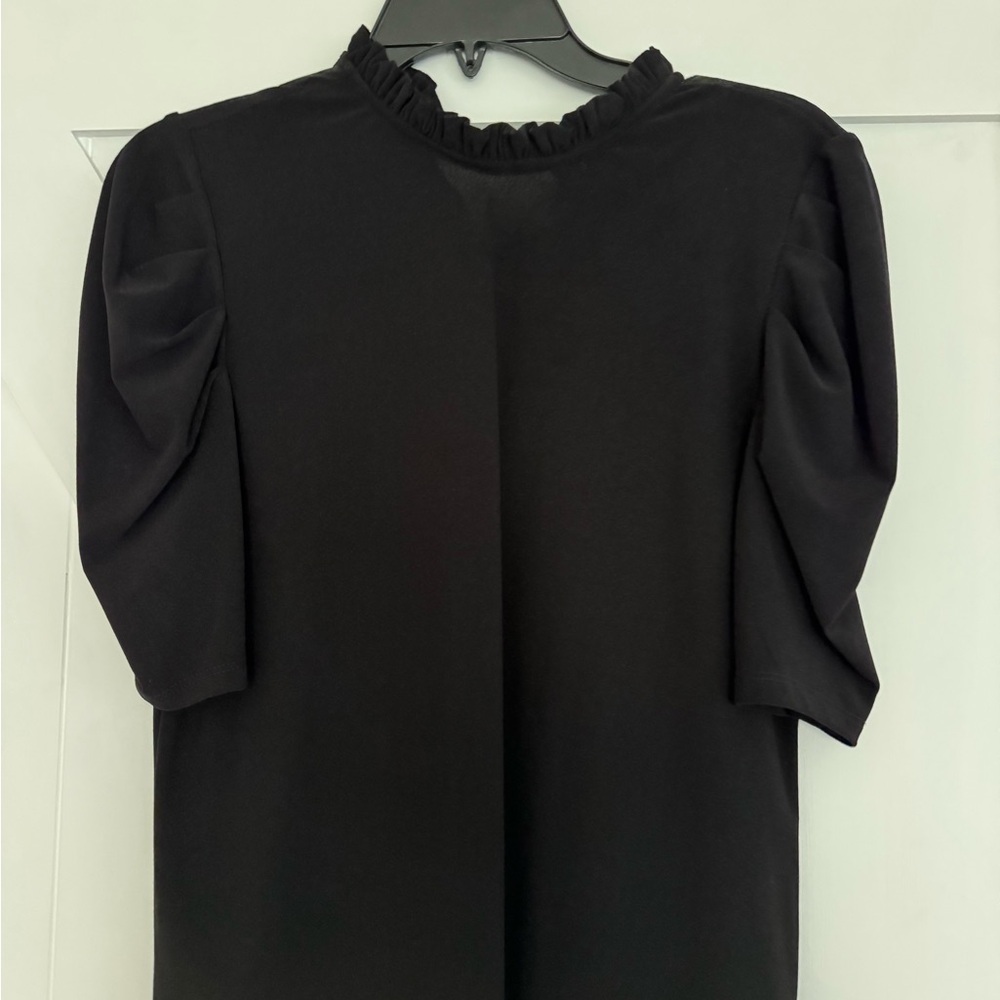 CeCe Black Ruffle Neck Puff Sleeve Blouse